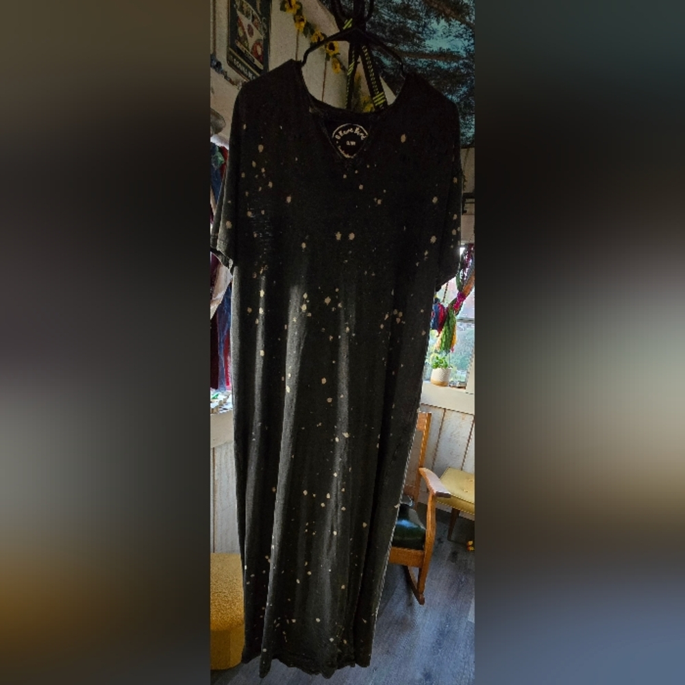 A Rare Bird Brand, Hallelujah Dress, Black Distressed, Bleach Splattered, S/M